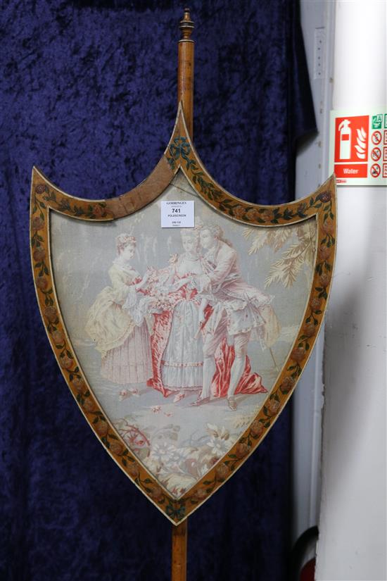 A George III Hepplewhite period painted satinwood pole screen